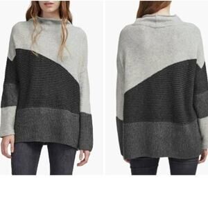 French Connection Patchwork Mock Neck Sweater Size M Wool blend Gray Colorblock